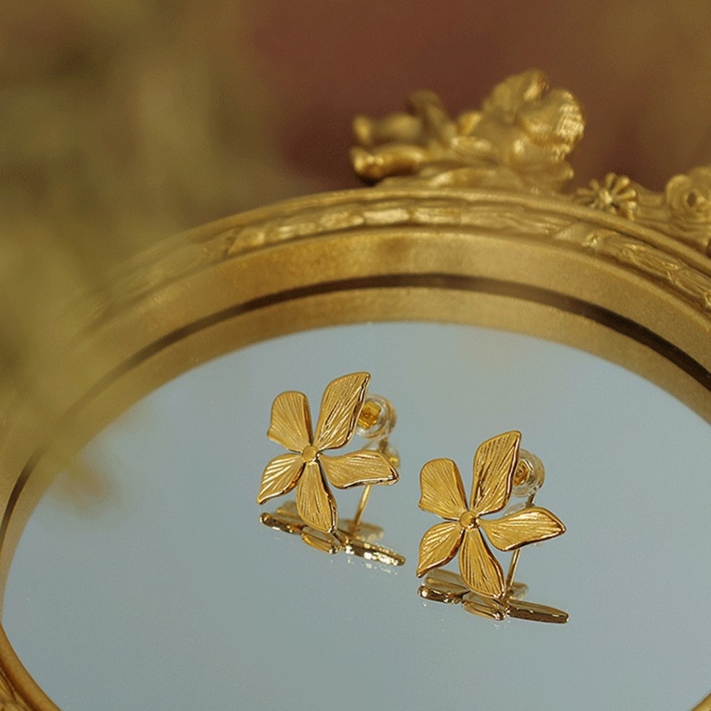 Gold Floral Earrings*Waterproof Jewelry - Picture 2 of 5